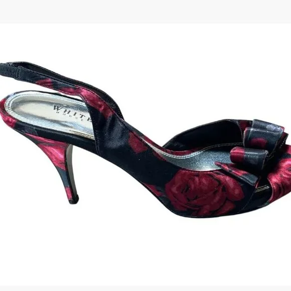 White House Black Market High Heel Peep Toe Floral Slingbacks Size 9M EUC - Picture 3 of 14